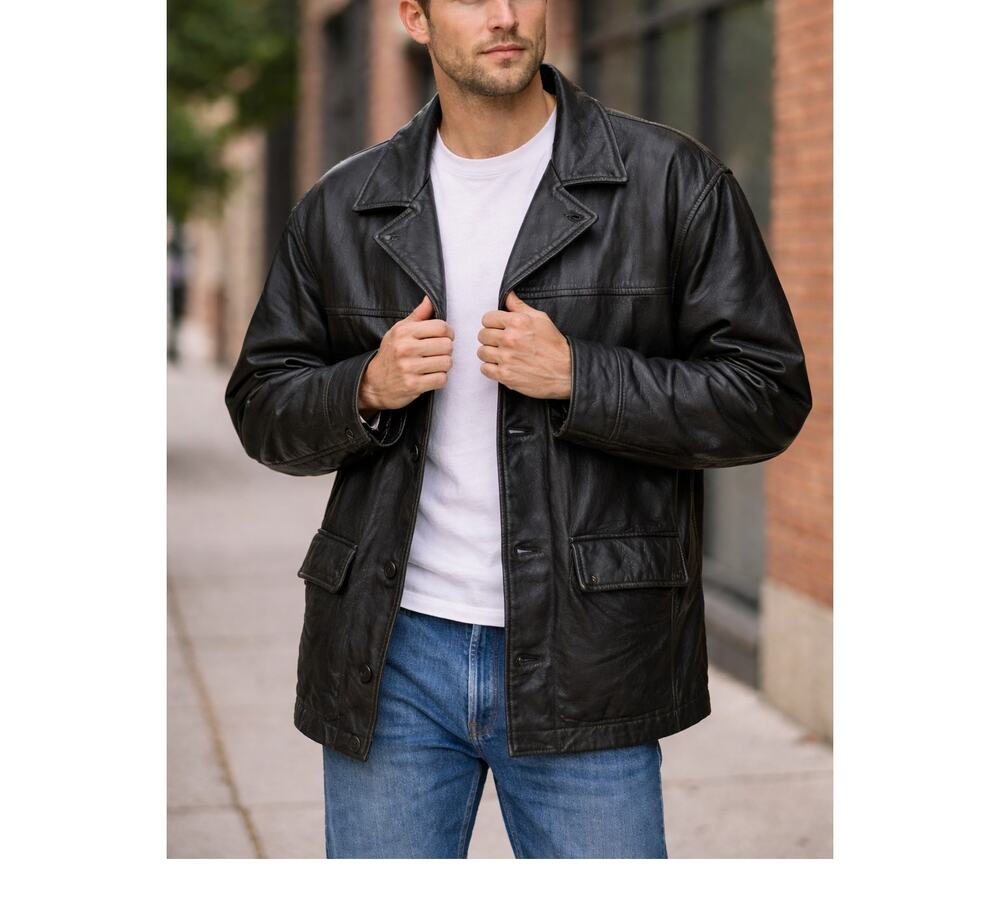 Wilsons Leather Jacket Mens Size XL Black Moto Coat Winter 90s M Julian Pebbled